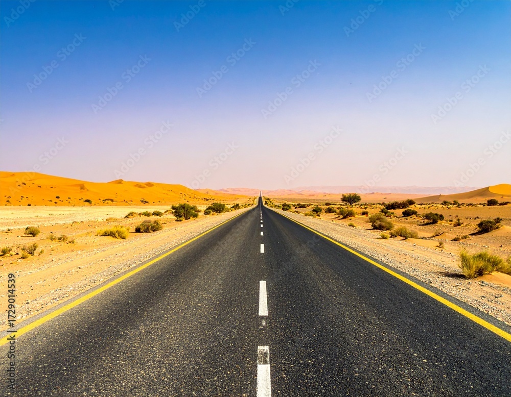 Fototapeta premium Straight Desert Road Stretching to the Horizon