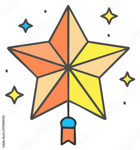 Colorful geometric star lantern with festive sparks and hanging element