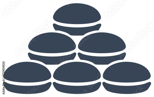 Simple flat vector icon of a pyramid stack of sweet French macaron cookies for a bakery