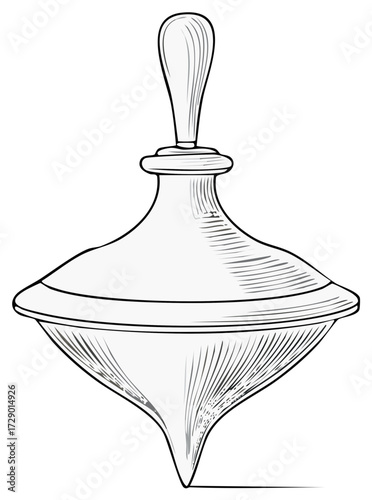 Engraved line art illustration of a classic vintage spinning top toy