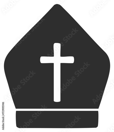 A simple black and white bishop mitre icon with a Christian cross symbol