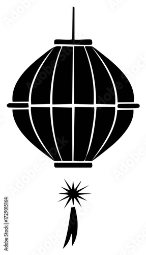 Decorative black silhouette of a lantern with tassel for celebrations and festivals