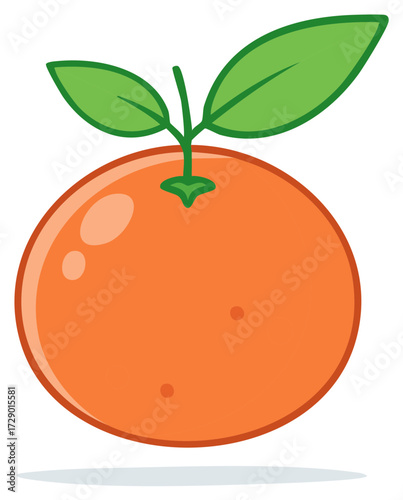 Orange Fruit Illustration with Leaves and Stalk in Flat Design Style