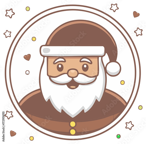 Cute Cartoon Santa Claus Face with Festive Decorations Round Frame