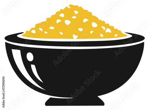 Black Bowl Filled with Golden Grain or Cereal Vector Graphic for Recipes and Healthy Eating Illustrations