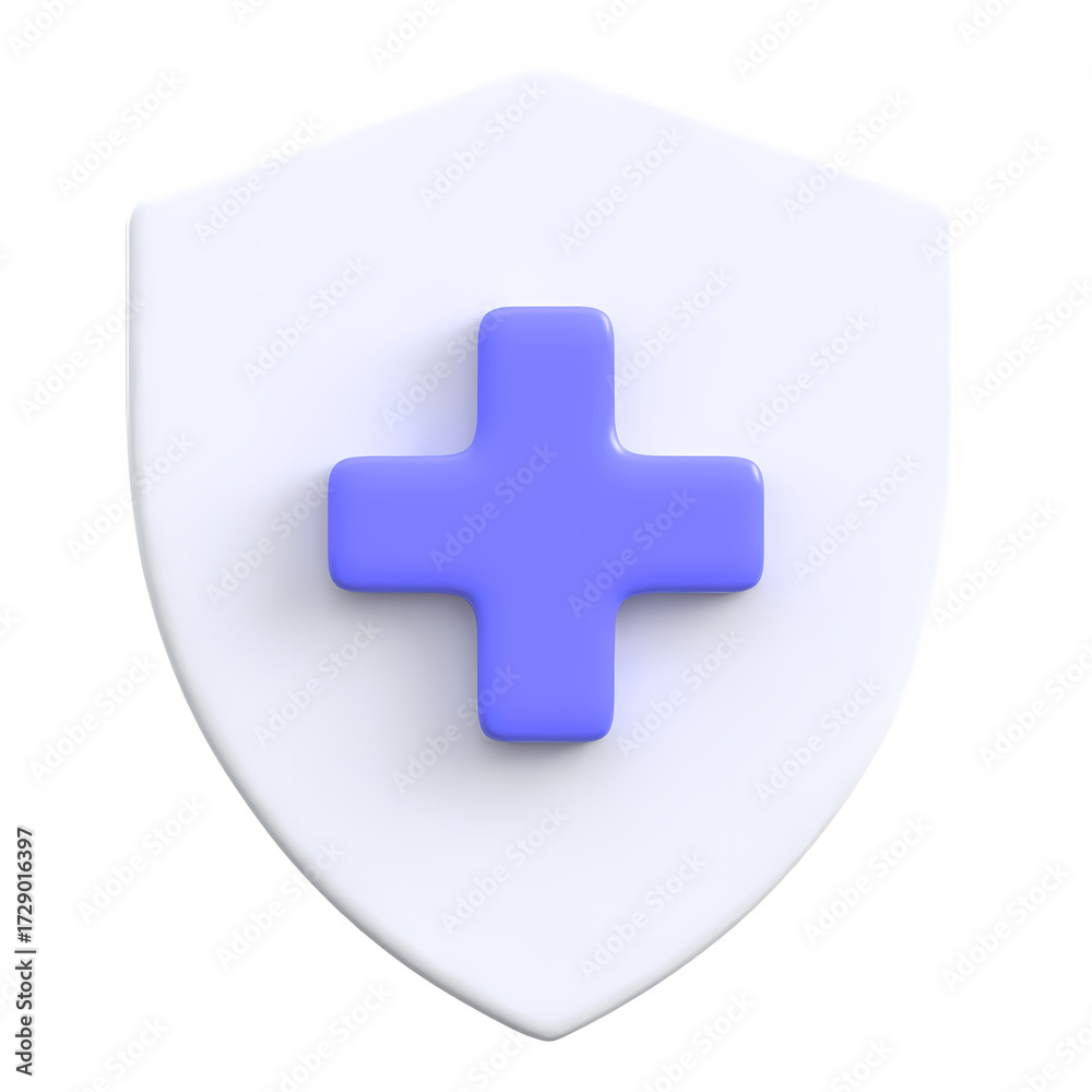 Fototapeta premium Add Plus Shield Symbol 3D Icon