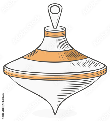 Hand-Drawn Cartoon Whimsical Spinning Top Toy with Rounded Handle and Vintage Line Art Details, Retro Toy