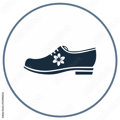 Classic Dark Blue Oxford Shoe With Flower Accent Inside Circle
