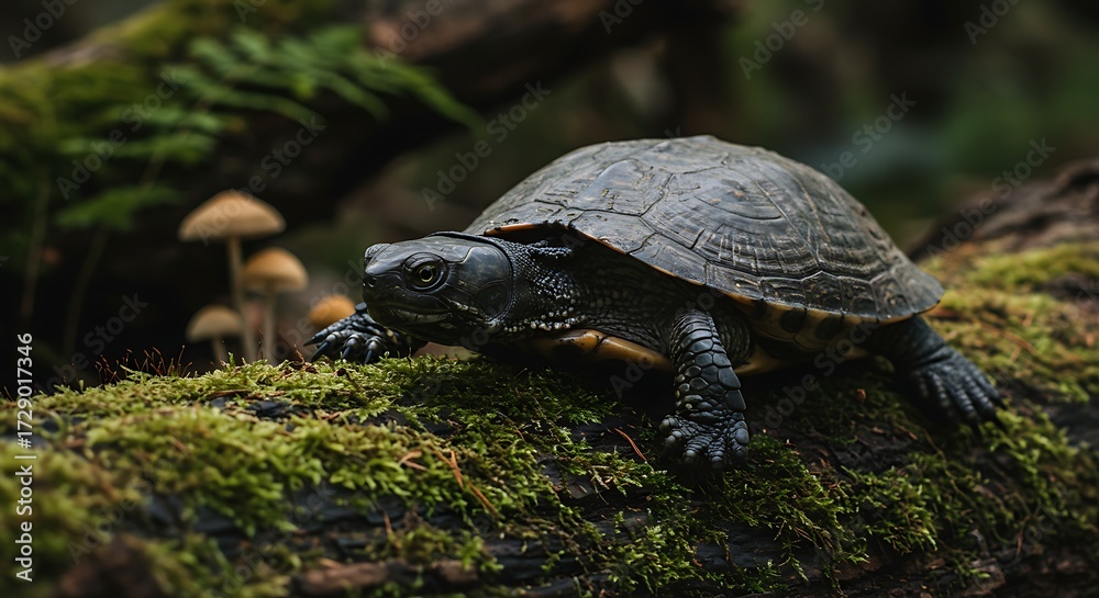Fototapeta premium Turtle on log in forest