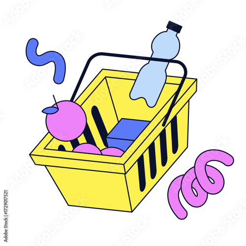 Shopping basket with groceries