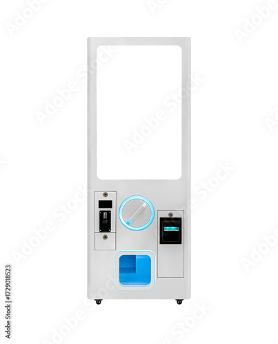 Empty front view Blue Gashapon vending machine isolated on white background
