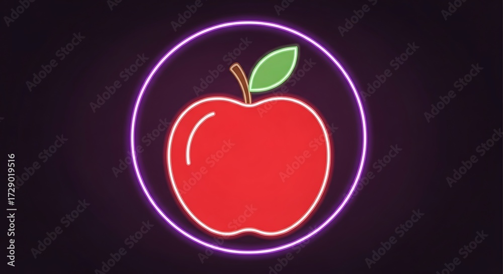 Obraz premium Vibrant neon apple emblem, a luminous and stylized fruity design