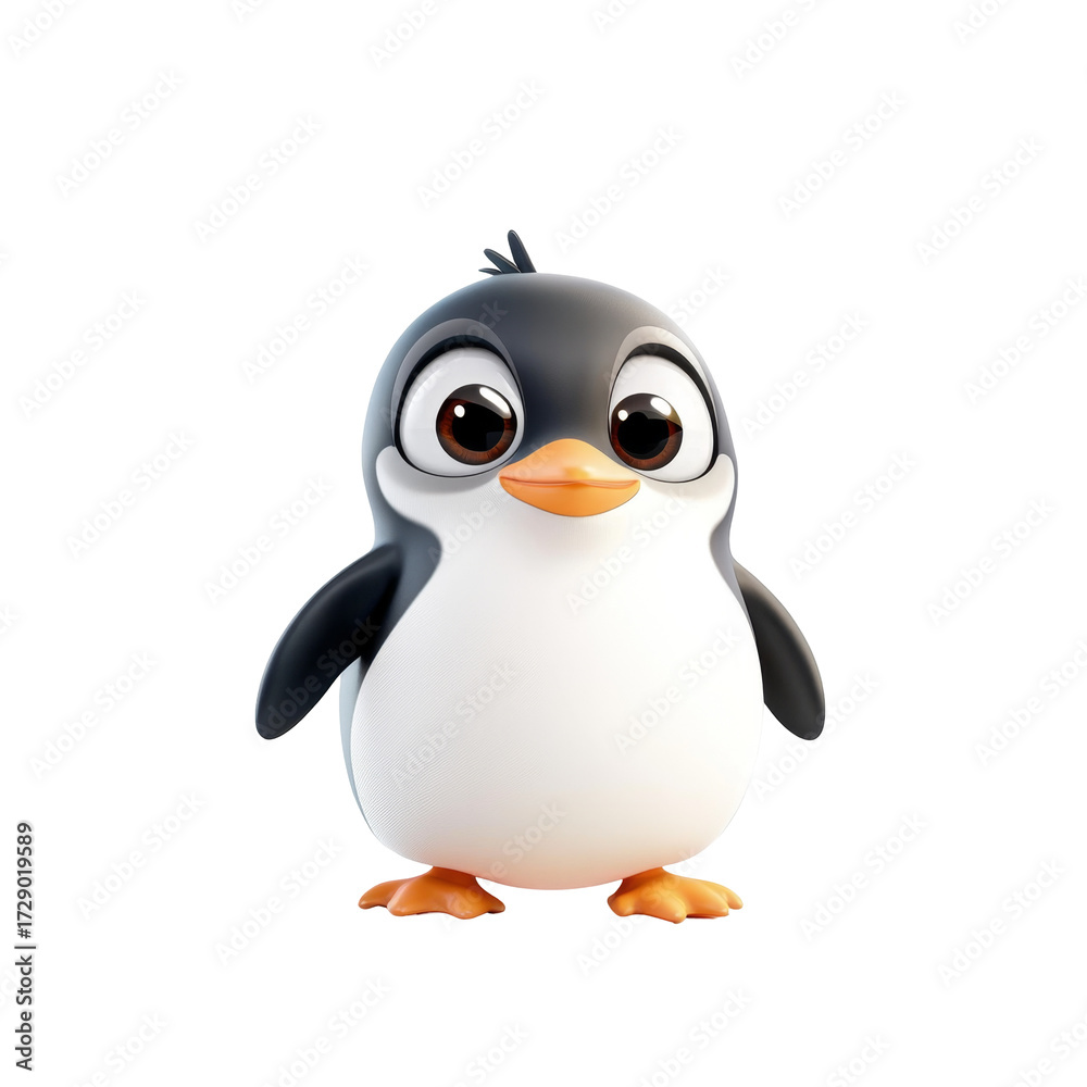 Fototapeta premium Cute cartoon penguin with big eyes on white background