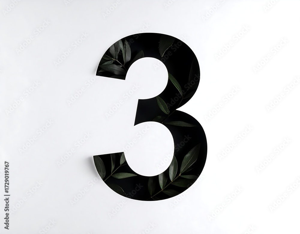 Fototapeta premium Cutout number three with leaves