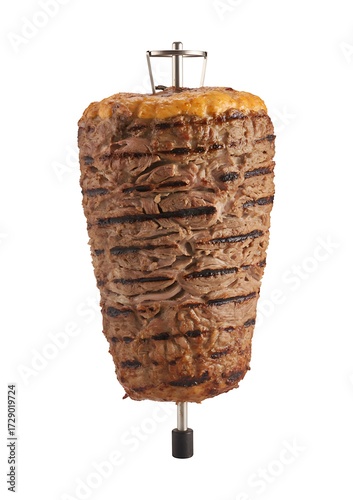 Authentic Rotating Shawarma Meat Cone Isolated on White
