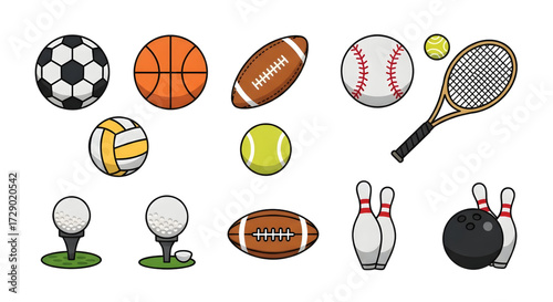 All Sport Emoticons Collection. Ball Sports Emoji Icons Set. All Sport Emojis in One Set isolated on white backgrond