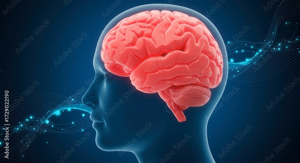 Obraz premium x-default Human Brain Illustration with Digital Network