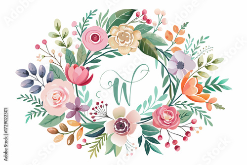 Elegant Watercolor Floral Monogram Logos with Botanical Wreaths and Gold Calligraphy
