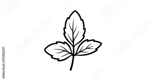 A simple black outline drawing of a leaf with three distinct lobes on a white background design element