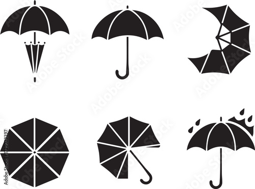 Create need Vector black umbrella icons set on white background.