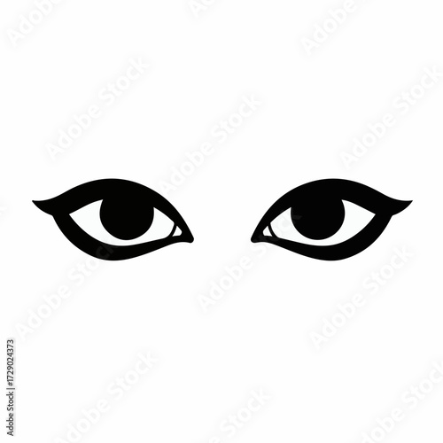 Mysterious dark eyes observing intently against a clean white background