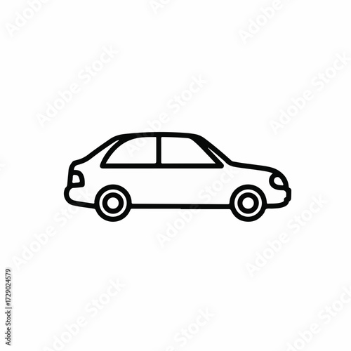 Simple line drawing of a sedan car, representing transportation and travel.