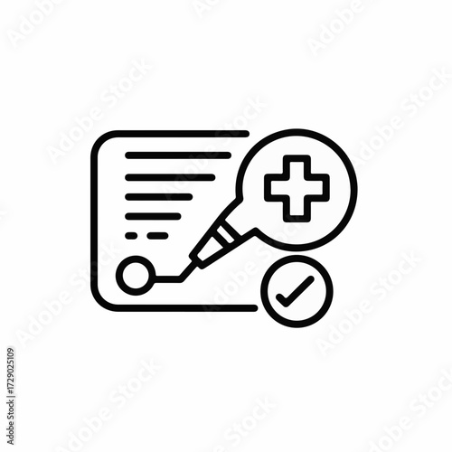 Medical document with checkmark and plus symbol, symbolizing health record confirmation or approval.