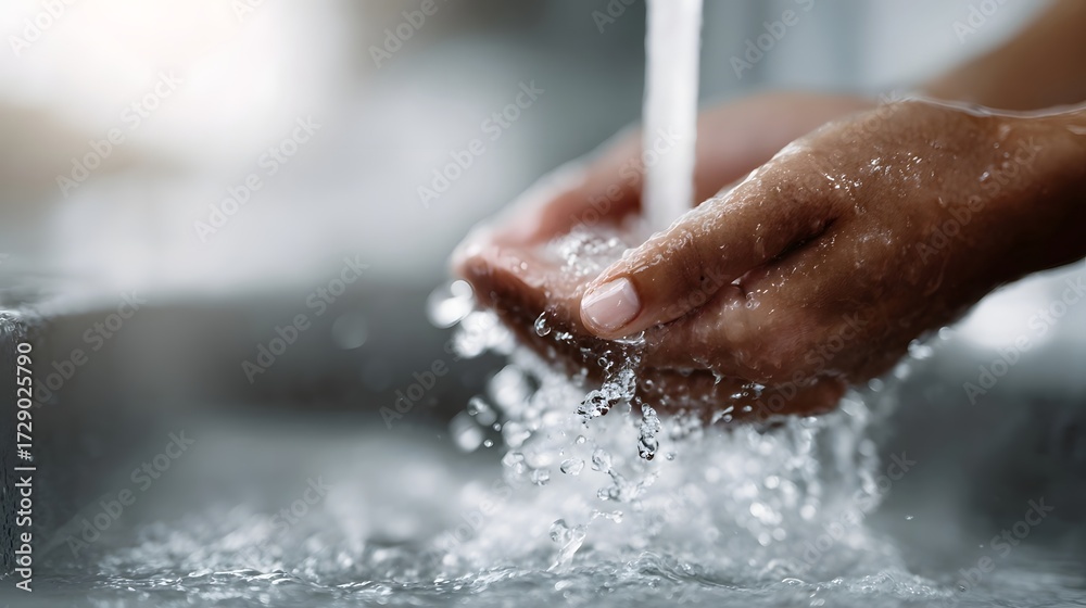 Fototapeta premium Hands being washed under clean running water in a sink emphasizing hygiene and freshness