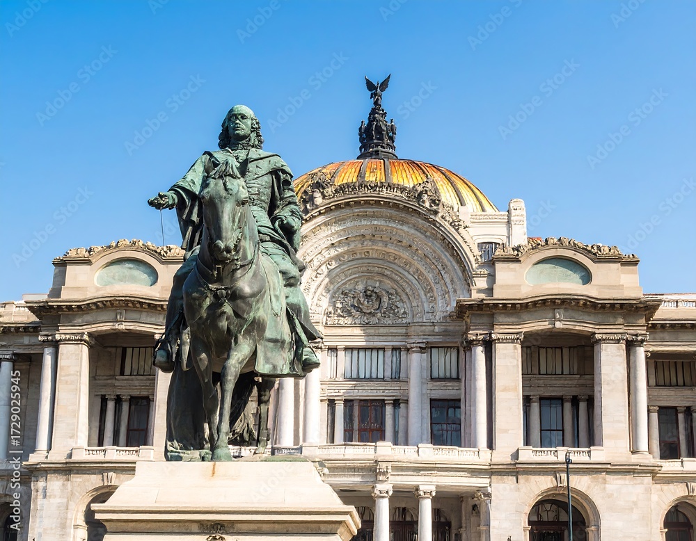 Obraz premium Equestrian statue in front of a grand building