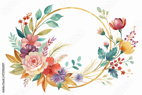 Elegant Watercolor Floral Monogram Logos with Botanical Wreaths and Gold Calligraphy
