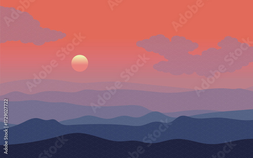 和柄の入った山並みの風景