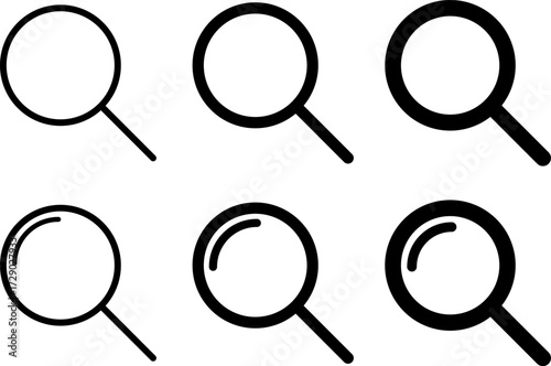  Search Icon set. Magnifier glass or zoom symbol. Loupe sign