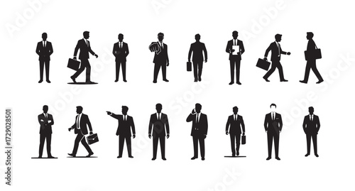Businessman icon, silhouette  pose on white background, flat line, Vector illustration EPS 10.