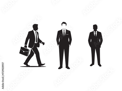 Professional businessman with suit, profile silhouette black filled Vector illustration EPS 10.