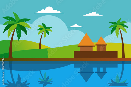 tropical island with palm trees