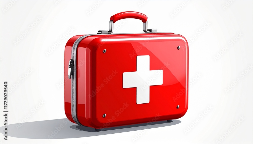 Obraz premium A vector drawing of a first aid kit with cross symbol flat medical style isolated on white background 
