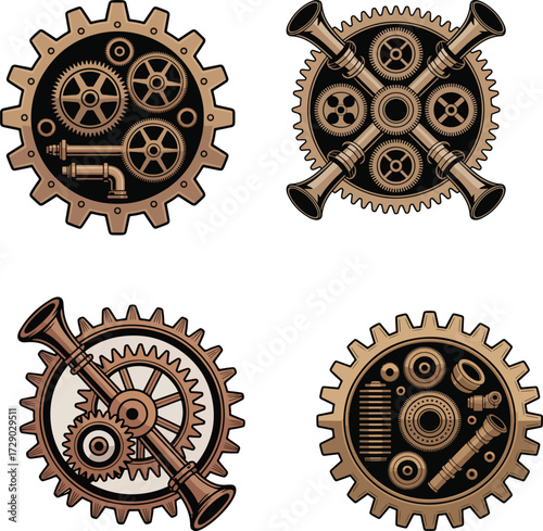 Set of mechanical gear wheels vector illustration