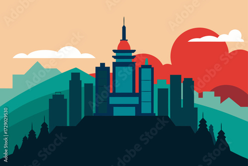 city skyline at sunset