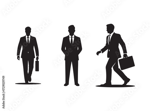 Business Man Vector Icon, Represents strong leadership and entrepreneurial goals, silhouettes pose on white background, vector illustration eps 10