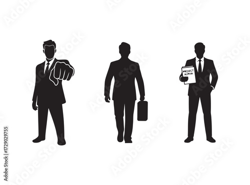 Businessman icon, silhouette  pose on white background, flat line, Vector illustration EPS 10.