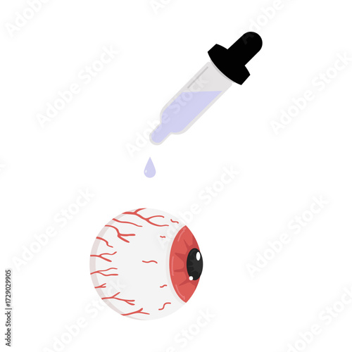 Illustration of Eye Drops and Red Irritated Eye