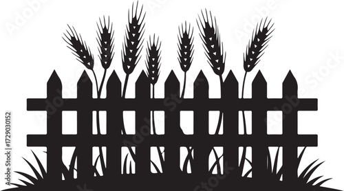 Thanksgiving Farm Fence Silhouette Vector Black on White