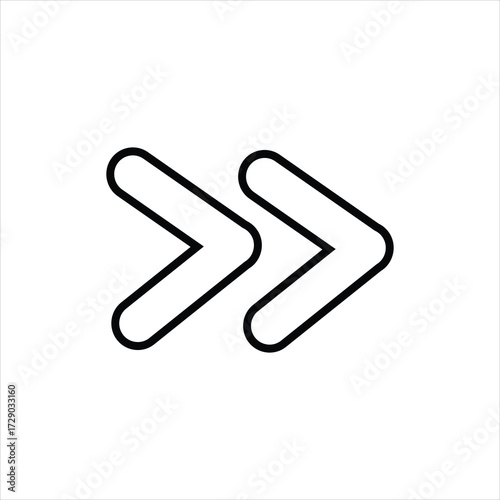 Minimalist double right arrow icon symbolizing fast forward or direction.