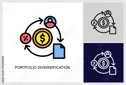 Portfolio Diversification icon Multi Style Vector Illustration 