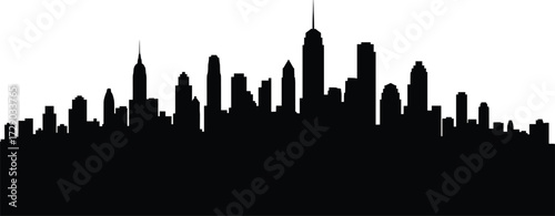 City skyline silhouette vector of modern urban architecture with spires, antennas, and high-rise buildings for metropolitan design themes
