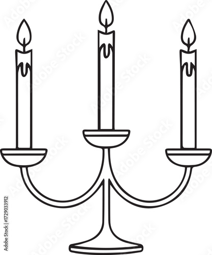 Vector art of candelabra with three lit candles, decoration