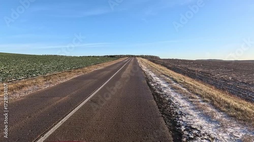 Winter road with snow, highway on a sunny winter day. Winter landscape, road with snow.