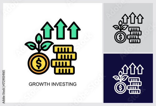 Growth Investing icon Multi Style Vector Illustration 