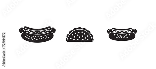  Classic Hotdog Style, Clean hotdog icon with dotted bun design, Street Hotdog Bite Simple hotdog illustration with retro look, vector illustration eps 10.
