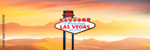 Welcome To Fabulous Las Vegas Sign Panorama With Desert Backdrop